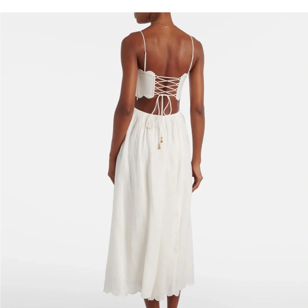 Zimmermann Rhiannon Scalloped Linen Midi Dress - Picture 8 of 15